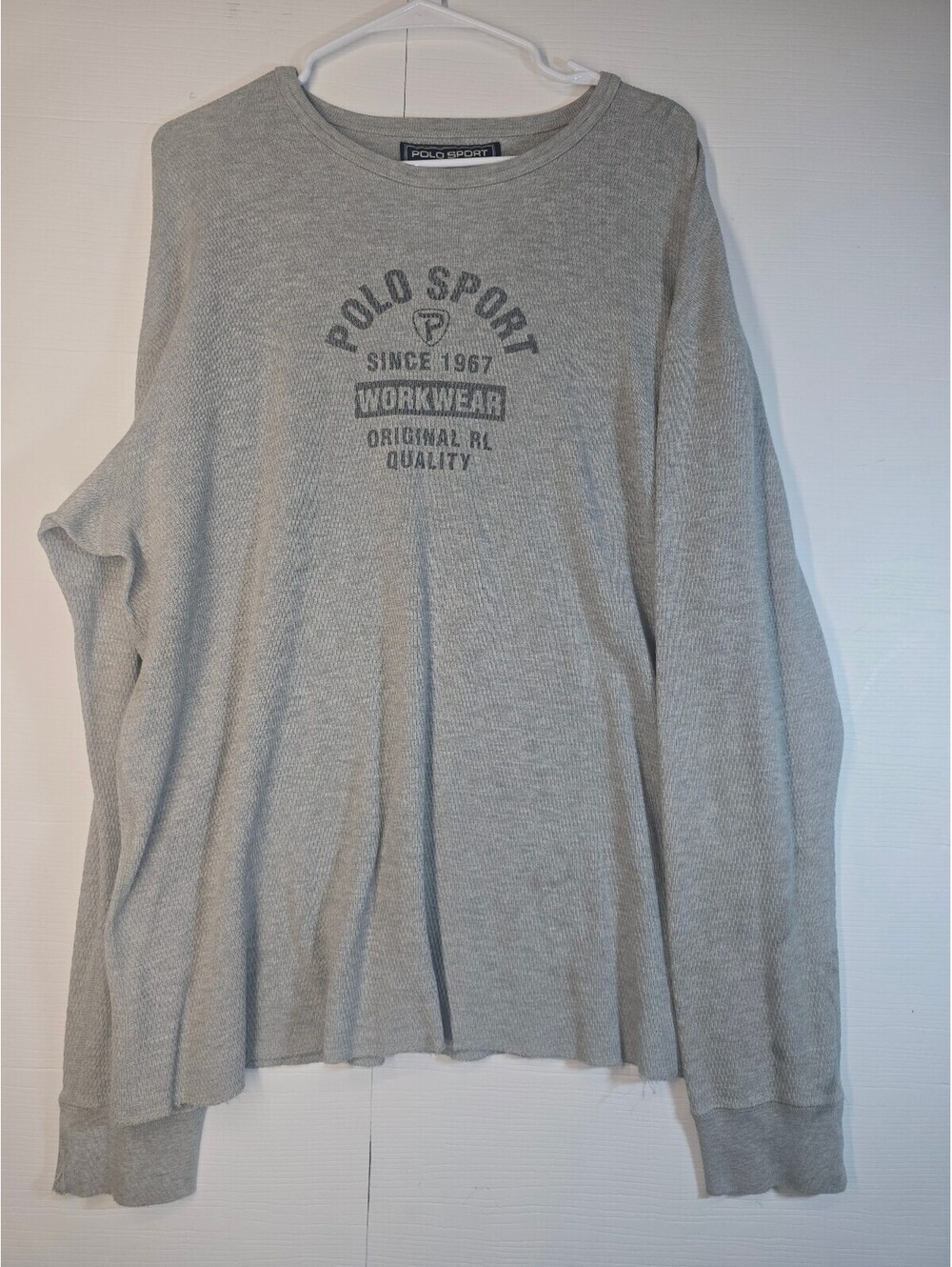 Vintage Polo Sport Ralph Lauren Mens XXL Gray Thermal Waffle Knit Shirt Workwear